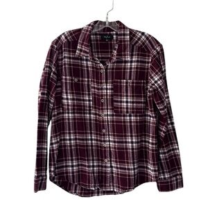 PS/LA Burgundy, White & Pink Plaid Long Sleeve Button Down Flannel Shirt